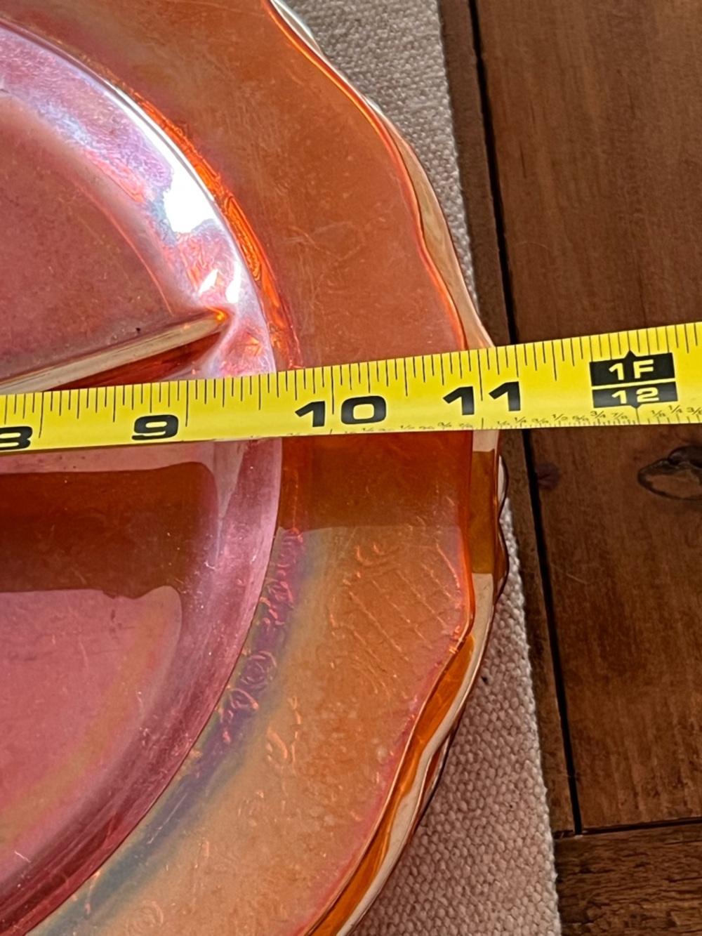 4 Vtg Federal Normandie Marigold Sunburst Carnival Glass Divided Dinner Plates - Picture 9 of 10